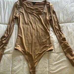 Express (Size:XS) Tan, long sleeve bodysuit.